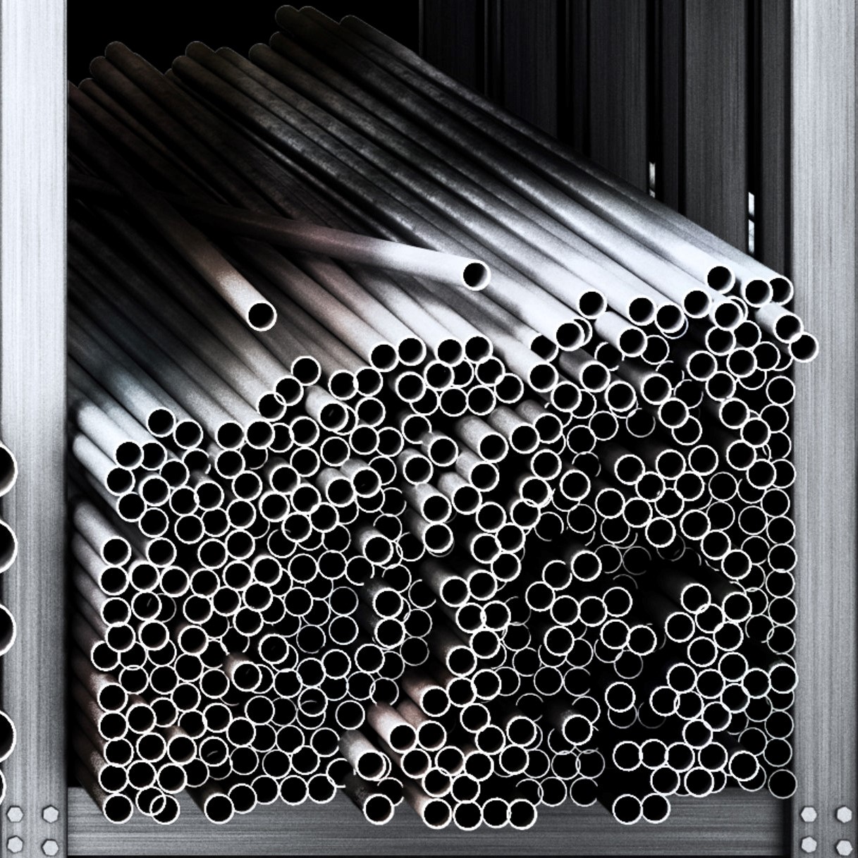 Shelves of different metal products. Profiles and tubes. 3d illustration