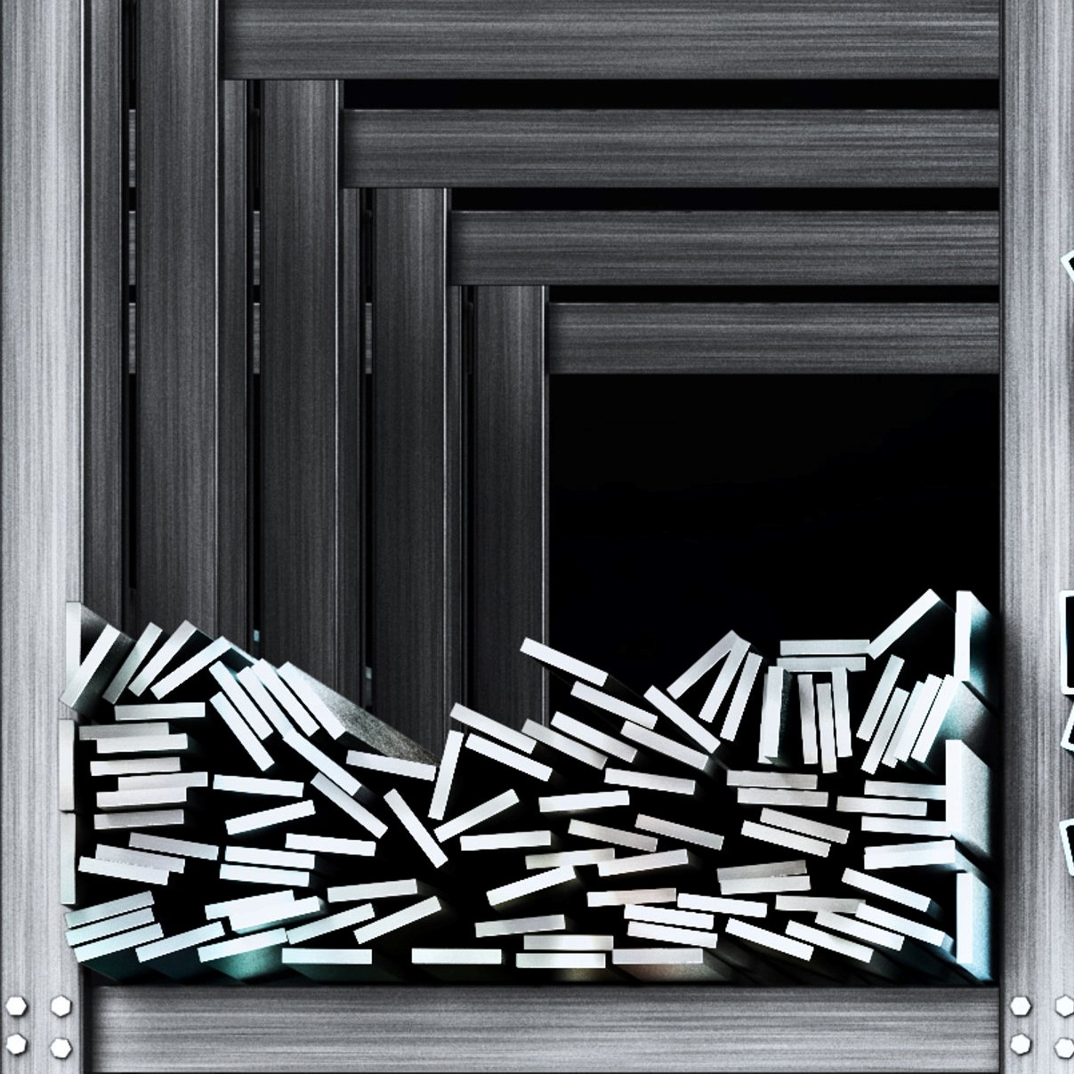 Shelves of different metal products. Profiles and tubes. 3d illustration