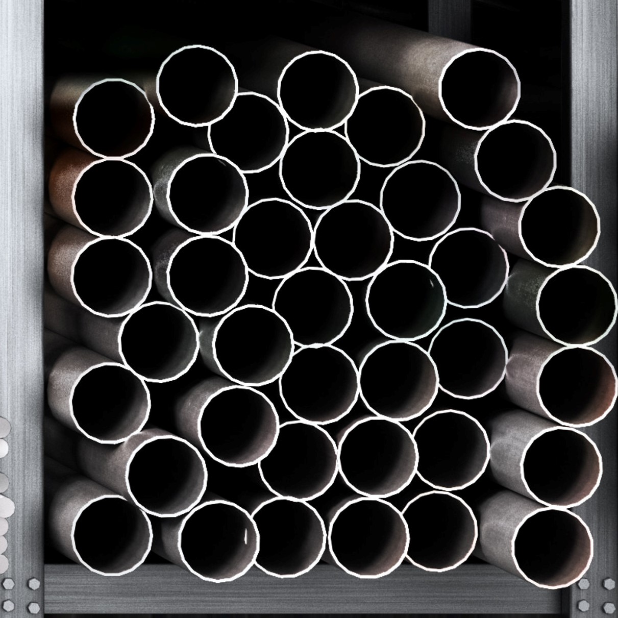 Shelves of different metal products. Profiles and tubes. 3d illustration